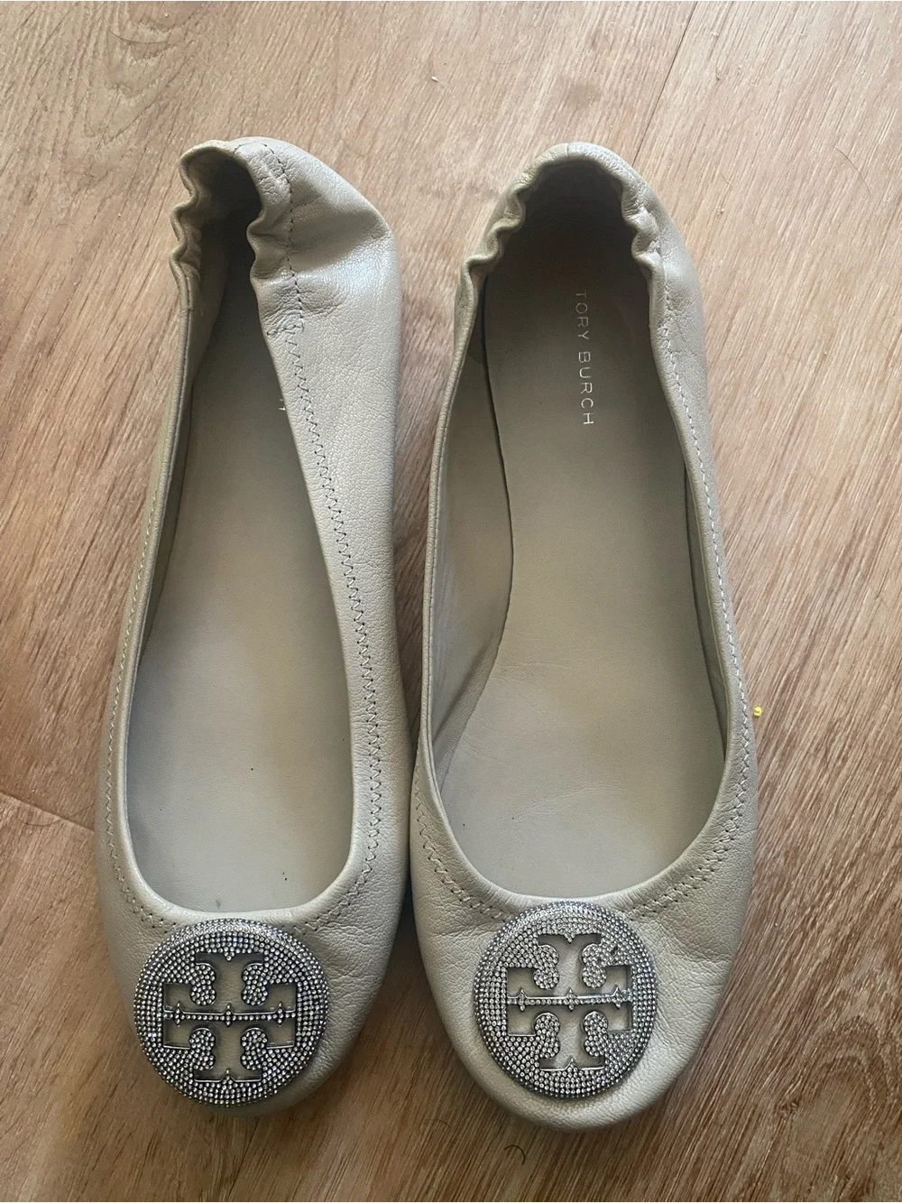 Tory Burch Beige Leather Logo Ballet Flat